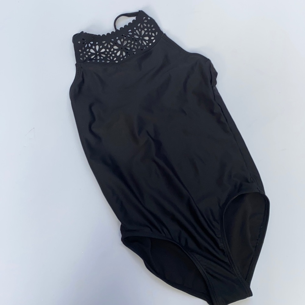 Justice black one piece bathing suit girls 10